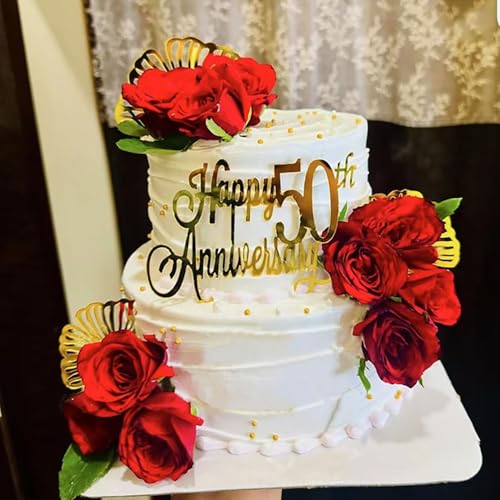 Kuchendekoration "Happy 50th Anniversary" aus Acryl, goldfarben, Hochzeitstag, Firmenjubiläum, Party-Dekoration von REMAX