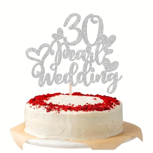 Kuchendekoration zum 25. Hochzeitstag, silberfarbener Glitzer, Herz-Kuchendekoration für Feiern, Partyzubehör (60 Diamanten), 1 Stück von REMAX