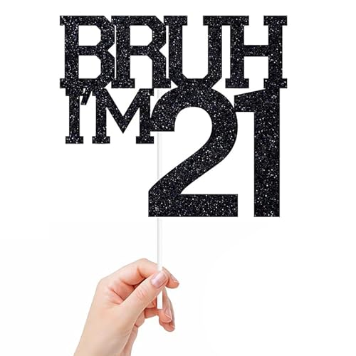 Tortenaufsatz, Motiv: Bruh I'm 21, mit Aufschrift "It's My Birthday Bro, Cheers to 21 Years, Happy 21st Birthday", Party-Dekoration, Schild, 15 x 12 cm, Schwarz Tortenaufsatz, Motiv: Bruh I'm 21, mit Aufschrift "It's My Birthday Bro, Cheers to 21 Years, Happy 21st Birthday", Party-Dekoration, Schild, 15 x 12 cm, Schwarz von REMAX