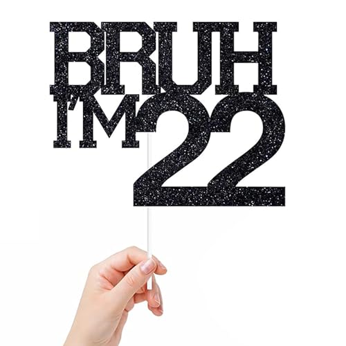Tortenaufsatz, Motiv: Bruh I'm 22, mit Aufschrift "It's My Birthday Bro, Cheers to 22 Years, Happy 22th Birthday", Party-Dekoration, Schild, 15 x 12 cm, Schwarz Tortenaufsatz, Motiv: Bruh I'm 22, mit Aufschrift "It's My Birthday Bro, Cheers to 22 Years, Happy 22th Birthday", Party-Dekoration, Schild, 15 x 12 cm, Schwarz von REMAX