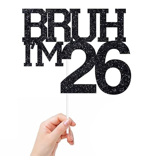 Tortenaufsatz, Motiv: Bruh I'm 26, mit Aufschrift "It's My Birthday Bro, Cheers to 26 Years, Happy 26th Birthday", Kuchendekoration, Partydekoration, Schild, 15 x 12 cm, Schwarz, 26 Stück Tortenaufsatz, Motiv: Bruh I'm 26, mit Aufschrift "It's My Birthday Bro, Cheers to 26 Years, Happy 26th Birthday", Kuchendekoration, Partydekoration, Schild, 15 x 12 cm, Schwarz, 26 Stück von REMAX