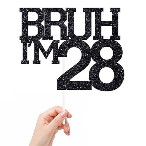Tortenaufsatz, Motiv: Bruh I'm 28, mit Aufschrift "It's My Birthday Bro, Cheers to 28 Years, Happy 28th Birthday", Party-Dekoration, Schild, 15 x 12 cm, Schwarz Tortenaufsatz, Motiv: Bruh I'm 28, mit Aufschrift "It's My Birthday Bro, Cheers to 28 Years, Happy 28th Birthday", Party-Dekoration, Schild, 15 x 12 cm, Schwarz von REMAX