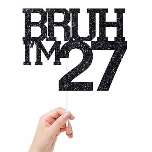 Tortenaufsatz Bruh I'm 27, mit Aufschrift "It's My Birthday Bro, Cheers to 27 Years, Happy 27th Birthday", Kuchendekoration, Party-Dekoration, Schild, 15 x 12 cm, Schwarz Tortenaufsatz Bruh I'm 27, mit Aufschrift "It's My Birthday Bro, Cheers to 27 Years, Happy 27th Birthday", Kuchendekoration, Party-Dekoration, Schild, 15 x 12 cm, Schwarz von REMAX