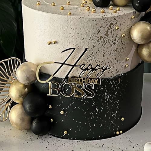 Tortenaufsatz "Happy Birtrhday Boss", Acryl, goldfarben, großer Boss, Kuchendekoration, Kuchenschild, Kuchenanhänger für Männer, Vater, Vatertag, Party, Dekoration, Zubehör (goldener Geburtstagsboss) von REMAX