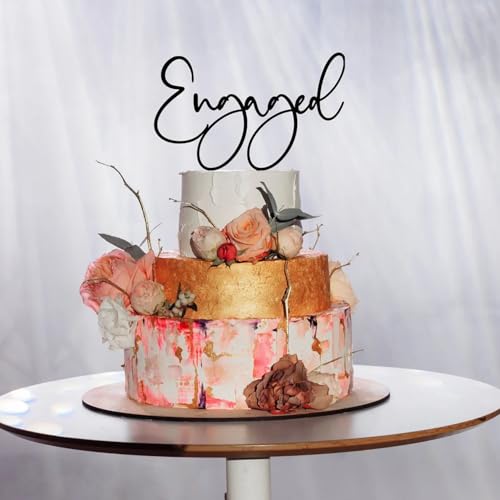 Tortenaufsatz aus Acryl, Motiv: Verlobungsparty, Kuchendekoration, Schild, Dessert-Dekor, Aufschrift "We're Engaged", für Junggesellinnenabschied, Dekoration, Schwarz von REMAX