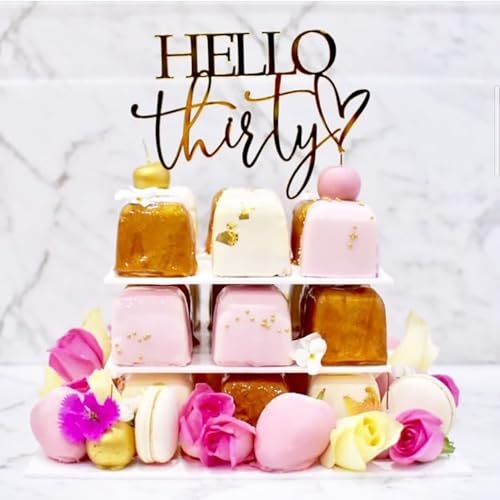 Tortenaufsatz mit Aufschrift "Hello Thirty", goldfarben, Acryl, zum 30. Geburtstag, Partyzubehör (GOLD1) von REMAX