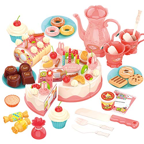 REMOKING Kinderküche Zubehör Lebensmittel Spielzeug Kinder, Küchenspielzeug Kinder Rollenspiel, DIY 82 PCS Kuchen Spielzeug Set, Spielzeug Geschenk für Kinder Jungen Mädchen ab 3 Jahre von REMOKING