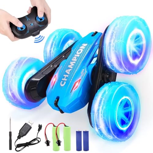 REMOKING Ferngesteuertes Auto Spielzeug ab 3 4 56 7 8 9 Jahre Junge Mädchen, 2.4Ghz RC Drift Car mit LED Blinken, Weihnachten Geburtstags Geschenke für Kinder, Indoor/Outdoor Alles Gelände (Blau) von REMOKING