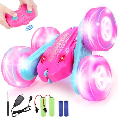 REMOKING Ferngesteuertes Auto Spielzeug ab 3 4 56 7 8 9 Jahre Junge Mädchen, 2.4Ghz RC Drift Car mit LED Blinken, Weihnachten Geburtstags Geschenke für Kinder, Indoor/Outdoor Alles Gelände (Rosa) von REMOKING