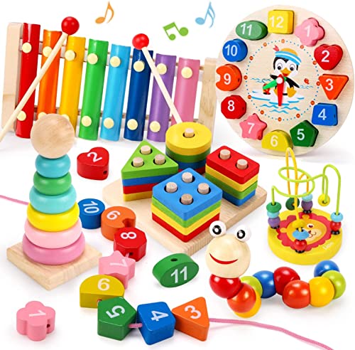 REMOKING Holzspielzeug für Kinder, Pädagogische Sortier- & Stapelspielzeug & Xylophon Baby Musikspielzeug, Kinderspielzeug Geschenke ab 3 Jahre Jungen Mädchen von REMOKING