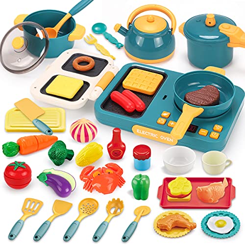 REMOKING Küche Spielset Kinderspielzeug, Kochen Küchenzubehör und Lebensmittel Spielzeug Set, Rollenspiel Küchenset für Kinder Jungen Mädchen 3 4 5 6 7 8 Jahre von REMOKING