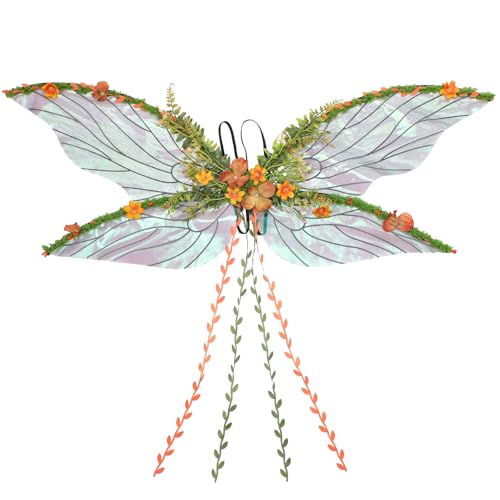 RENEMEGO Feenflügel für erwachsene Frauen – Mutter Natur Kostüm Waldelfenflügel mit gelben Blumen Blättern und orangefarbenen Ranken für Frauen Schmetterlingsflügel für Renaissance Renfaire RENEMEGO Feenflügel für erwachsene Frauen – Mutter Natur Kostüm Waldelfenflügel mit gelben Blumen Blättern und orangefarbenen Ranken für Frauen Schmetterlingsflügel für Renaissance Renfaire von RENEMEGO