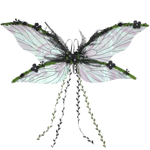 RENEMEGO Schwarze Feenflügel für Damen und Erwachsene, Mutter-Natur-Kostüm, Schmetterlingsflügel mit Blumen, Moosranken, Wald-Elfenflügel, für Renaissance, Renfaire, Halloween-Kostüm RENEMEGO Schwarze Feenflügel für Damen und Erwachsene, Mutter-Natur-Kostüm, Schmetterlingsflügel mit Blumen, Moosranken, Wald-Elfenflügel, für Renaissance, Renfaire, Halloween-Kostüm von RENEMEGO