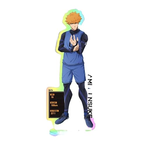 Kreative Desktop-Statue aus Acryl mit blauem Lasermuster und Vorhängeschloss, Dekoration, große Größe, Anime Yoichi Isagi, 16 cm/6,3 Zoll (3) von REOZIGN