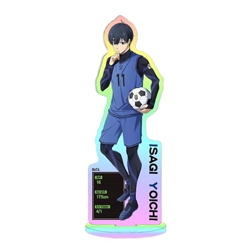 Kreative Desktop-Statue aus Acryl mit blauem Lasermuster und Vorhängeschloss, große Dekoration, Anime Yoichi Isagi, 16 cm/6,3 Zoll (1) von REOZIGN