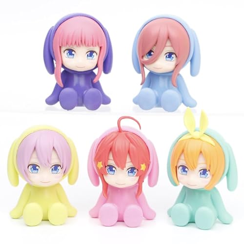 REOZIGN Ichika, Nino, Miku, Yotsuba, Itsuki Figur, Q Version Hat Sweatshirt Sitting 5 Stück Figur 8 cm Character Model Desktop Dekoration Geschenke von REOZIGN