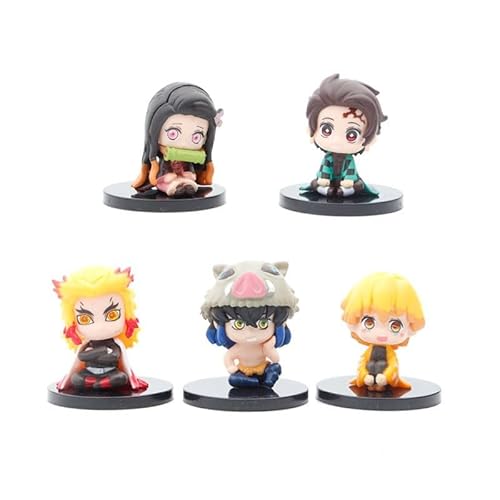 REOZIGN Kamado Tanjirō, Kamado Nezuko, Demon Slayer, 5 bewegliche Figuren, Version Q Sitzend, 4 cm, Bürodekoration, Geschenke (A) von REOZIGN