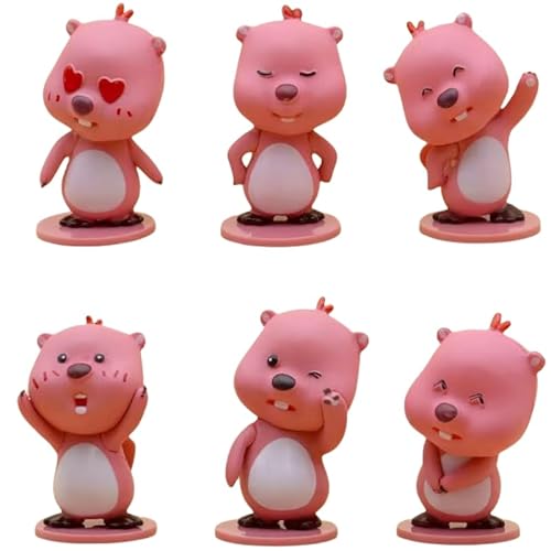 REOZIGN Pink Beaver Figur, 6 Stück Q Version Pink Beaver Standing 6 cm / 2,4 Zoll Charaktersammlung Dekoration Büro Ornament Geschenke (b) von REOZIGN