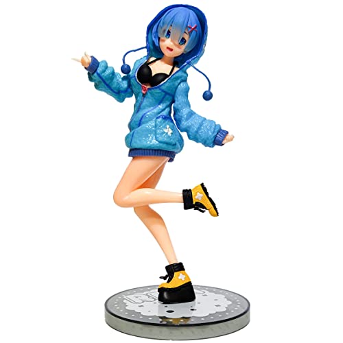 REOZIGN REM Figur, Winter-Sweatshirt mit Kapuze, REM-Figur, 23 cm, handgefertigte Cosplay-Figur aus PVC, Souvenir für Anime-Fans (Blau) von REOZIGN