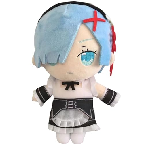 REOZIGN REM-Plüschtier, Widder-Plüschpuppe, Dienstmädchenkostüm, Q-Version, 20 cm, Figuren aus PP-Baumwolle, handgefertigt, für Anime-Fans. (a) von REOZIGN