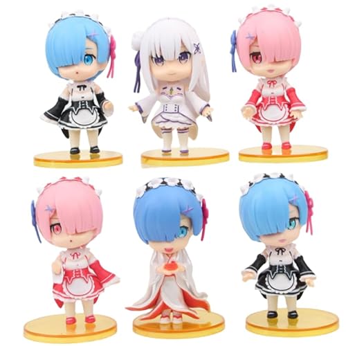 REOZIGN Ram-Figur Emilia, stehend, Q-Version, 6 Stück, 10 cm, handgefertigt, aus PVC, für Cosplay, Sammlerstücke REOZIGN Ram-Figur Emilia, stehend, Q-Version, 6 Stück, 10 cm, handgefertigt, aus PVC, für Cosplay, Sammlerstücke von REOZIGN