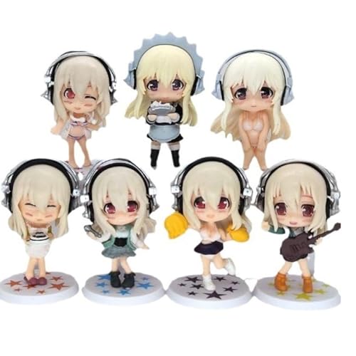 REOZIGN Sonico Figur, 7-teilig, stehende Version Q, Sonico Anime-Figuren, 10 cm, Anime-Charaktermodell, Schreibtischdekoration, Geschenke REOZIGN Sonico Figur, 7-teilig, stehende Version Q, Sonico Anime-Figuren, 10 cm, Anime-Charaktermodell, Schreibtischdekoration, Geschenke von REOZIGN