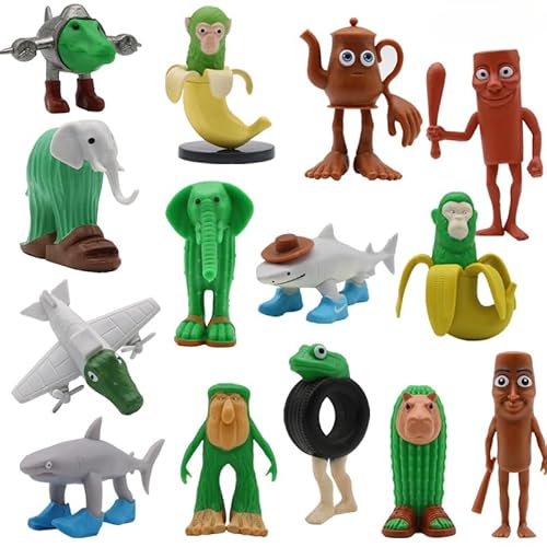 REOZIGN Stickman-Figur, Hai mit Schuhen, Bananenaffe, 14 Stück, Version Q Action 9 cm, PVC, handgefertigt, Anime, Dekoration, Geschenke von REOZIGN