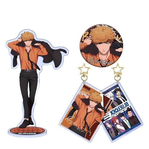 Set mit 3 Schlüsseln, Blaues Schloss, Badge, Set aus Acryl, Stand-Schlüsselanhänger, für Haustiere, Doppelblitz, Badge, Kombination, 16 cm (6,3 Zoll) von REOZIGN