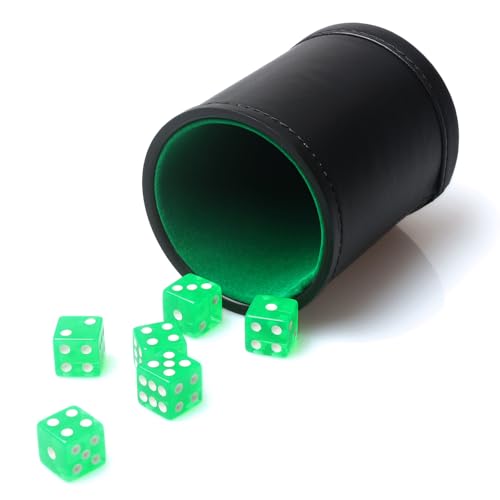 RERIVER Würfelbecher-Set aus Kunstleder, weicher Samt, leise, mit 6 grünen, durchscheinenden Würfeln für Lügner-/Farkel-/Yahtzee-Spiele, 1 Packung RERIVER Würfelbecher-Set aus Kunstleder, weicher Samt, leise, mit 6 grünen, durchscheinenden Würfeln für Lügner-/Farkel-/Yahtzee-Spiele, 1 Packung von RERIVER