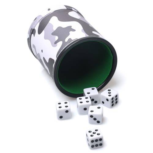 RERIVER Würfelbecher-Set aus PU-Leder, mit Filz ausgekleideter Camouflage-Würfelstreuer mit 6 Würfeln für Liars Farkle Yahtzee Spiel RERIVER Würfelbecher-Set aus PU-Leder, mit Filz ausgekleideter Camouflage-Würfelstreuer mit 6 Würfeln für Liars Farkle Yahtzee Spiel von RERIVER