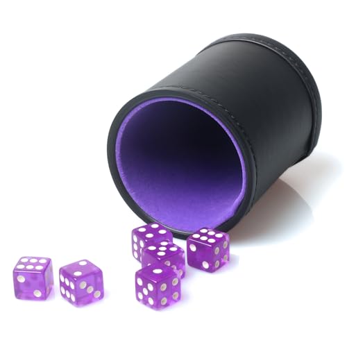 RERIVER Würfelbecher-Set aus PU-Leder, violetter Samt, Innenwürfel-Shaker, leise mit 6 violetten, durchscheinenden Würfeln für Liars Würfel, Farkel, Yahtzee Spiele, 1 Packung RERIVER Würfelbecher-Set aus PU-Leder, violetter Samt, Innenwürfel-Shaker, leise mit 6 violetten, durchscheinenden Würfeln für Liars Würfel, Farkel, Yahtzee Spiele, 1 Packung von RERIVER