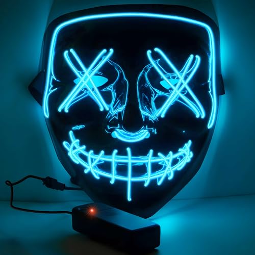 Retoo Halloween LED Maske mit 3 Beleuchtungsmodi, Scary Neon Purge Maske im Dunkeln Leuchtend für Herren & Damen, Grusel Maske für Kostümspiele, Feste, Cosplays, Karneval und Partys (Blau) von Retoo