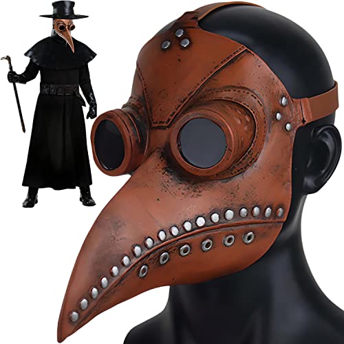 Retoo Schnabelmaske Pest Doktor Maske Latex, Lange Nase Vogel Schnabel Maske Karneval, Steampunk Halloween Cosplay Requisiten, Kopfmaske für Erwachsene Party Fasching, Plague Doctor Mask von Retoo