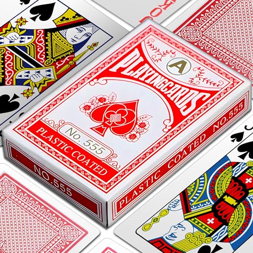 Retoo Rot Standard Kartendeck 54 Blatt, Pokerkarten, Spielkarten für Texas Holdem Poker, Blackjack, hochwertiges Kartenspiel, Kunststoffspielkarten, Profi Pokerset von Retoo