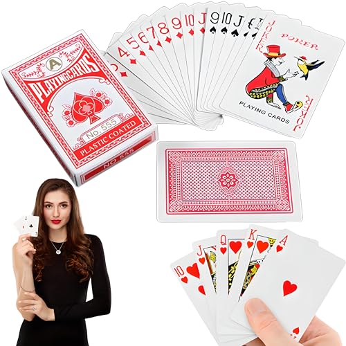 Retoo Rot Standard Kartendeck 54 Blatt, Pokerkarten, Spielkarten für Texas Holdem Poker, Blackjack, hochwertiges Kartenspiel, Kunststoffspielkarten, Profi Pokerset von Retoo