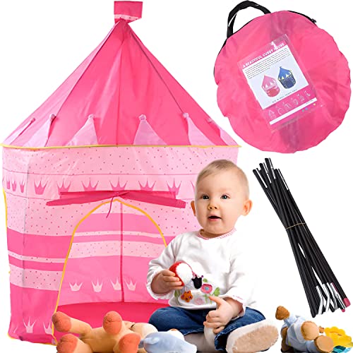 Retoo Spielzelt Kinder, Kinderzelt, Prinzessinnenschloss für Mädchen Spielhaus für Kleinkinder, Kinderhaus, Kinderspielhaus für Innen und Außen, Spielzeug, Tragetasche, 135x105x105cm, Rosa von Retoo