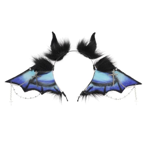 Anime Stirnband Pelzige Kruzifixs Fledermausflügel Hairhoop Halloween Dressing Haarband Kostüm Requisiten Maskerade Outfit Kopfbedeckung Halloween Themenzubehör Accessoire von RETUOLWAG