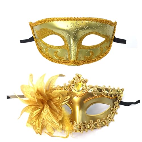 RETUOLWAG 2 PCs Venezianer Maske Masquerade Maske Halloween Party Halbgesicht Abend Abschlussball Mardi Gras von RETUOLWAG