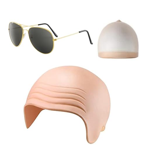 RETUOLWAG 3-teiliges Set mit Glatzen-Sonnenbrillen-Perücken, Caps, Rapper-Sänger-Kostüm, Zubehör für Cosplay, Halloween, Motto-Party, Unisex, Cosplay-Kostüm von RETUOLWAG