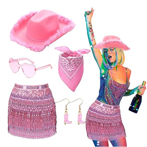 RETUOLWAG 80er Jahre Damen Kostüm Set Lady Accessoires Bandana Ohrring Western Cowgirl Hut Erwachsene RETUOLWAG 80er Jahre Damen Kostüm Set Lady Accessoires Bandana Ohrring Western Cowgirl Hut Erwachsene von RETUOLWAG