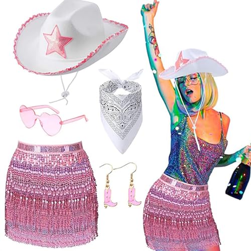 RETUOLWAG 80er Jahre Damen Kostüm Set Lady Accessoires Bandana Ohrring Western Cowgirl Hut Erwachsene RETUOLWAG 80er Jahre Damen Kostüm Set Lady Accessoires Bandana Ohrring Western Cowgirl Hut Erwachsene von RETUOLWAG