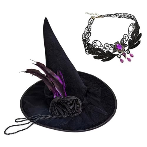 RETUOLWAG Blumen-Halsband, Hexenhut, Halloween-Kostüm, Zubehör für Halloween, Party, Halskette, Perlen, Kopfbedeckung für Maskerade RETUOLWAG Blumen-Halsband, Hexenhut, Halloween-Kostüm, Zubehör für Halloween, Party, Halskette, Perlen, Kopfbedeckung für Maskerade von RETUOLWAG