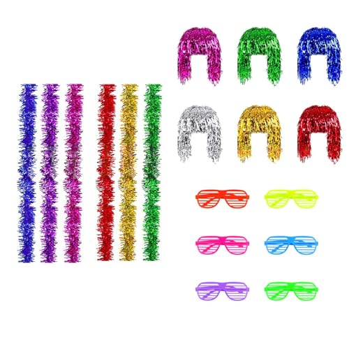 RETUOLWAG Bunte, leichte Party-Perücken für Themenveranstaltungen, Rollenspiele, Sportbegeisterte, Halloween-Zubehör, Regenbogen-Lametta-Partyhut RETUOLWAG Bunte, leichte Party-Perücken für Themenveranstaltungen, Rollenspiele, Sportbegeisterte, Halloween-Zubehör, Regenbogen-Lametta-Partyhut von RETUOLWAG