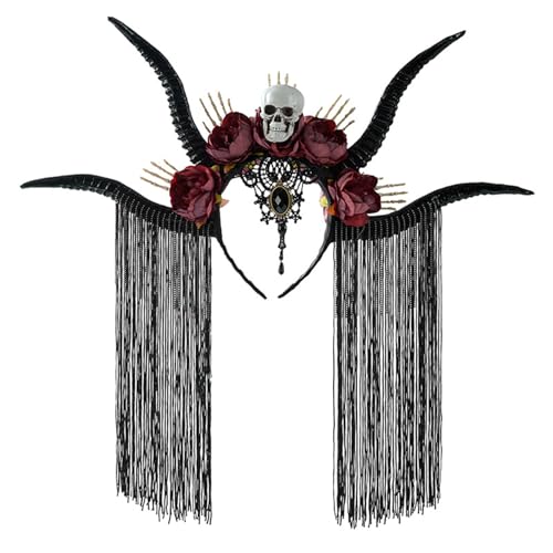 RETUOLWAG Dark Series Schädel Antilope Horn Haarband mit Totenkopf Blume Design für Halloween Kostüm Event Dressingup Zubehör Halloween Haarband für Damen RETUOLWAG Dark Series Schädel Antilope Horn Haarband mit Totenkopf Blume Design für Halloween Kostüm Event Dressingup Zubehör Halloween Haarband für Damen von RETUOLWAG