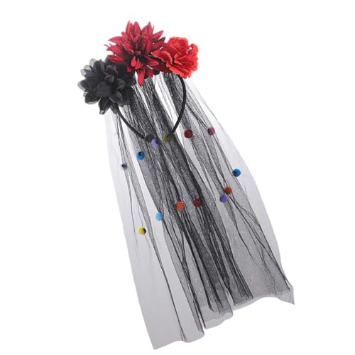 RETUOLWAG Day of the Deads Kopfschmuck mit Rosenblumen, Krone, Schleier, Halloween-Kostüm, mexikanisches Blumen-Stirnband für Erwachsene, Damen, Mädchen, Rosenblumen, Kronen, Schleier von RETUOLWAG
