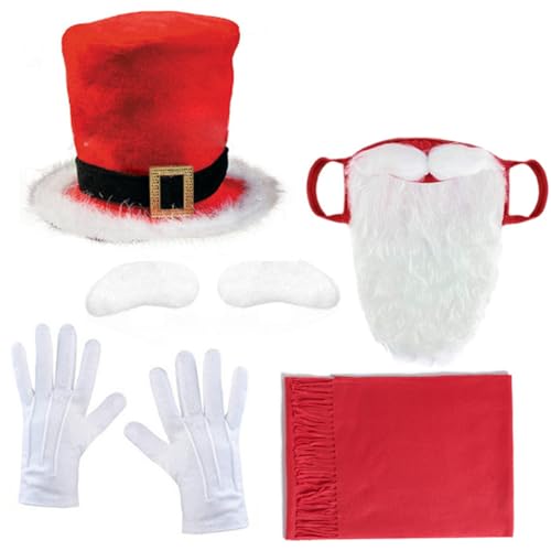 RETUOLWAG Erwachsene Weihnachten Kostüm Zubehör Einschließlich Weihnachtsmütze Schal Klebe Augenbrauen Cosplay mit langen Bärten von RETUOLWAG
