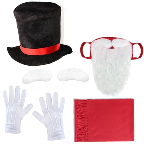 RETUOLWAG Erwachsene Weihnachten Kostüm Zubehör Einschließlich Weihnachtsmütze Schal Klebe Augenbrauen Cosplay mit langen Bärten von RETUOLWAG