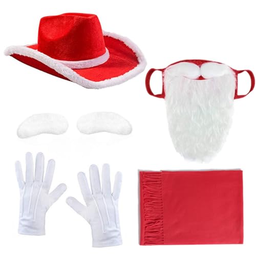 RETUOLWAG Erwachsene Weihnachten Kostüm Zubehör Einschließlich Weihnachtsmütze Schal Klebe Augenbrauen Cosplay mit langen Bärten von RETUOLWAG