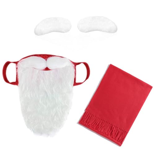 RETUOLWAG Erwachsene Weihnachten Kostüm Zubehör Einschließlich Weihnachtsmütze Schal Klebe Augenbrauen Cosplay mit langen Bärten von RETUOLWAG