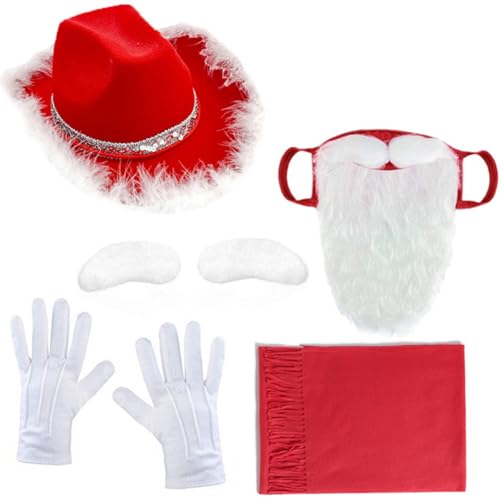 RETUOLWAG Erwachsene Weihnachten Kostüm Zubehör einschließlich Weihnachtsmütze Schal Kleber Augenbrauen Cosplay mit langen Bärten von RETUOLWAG